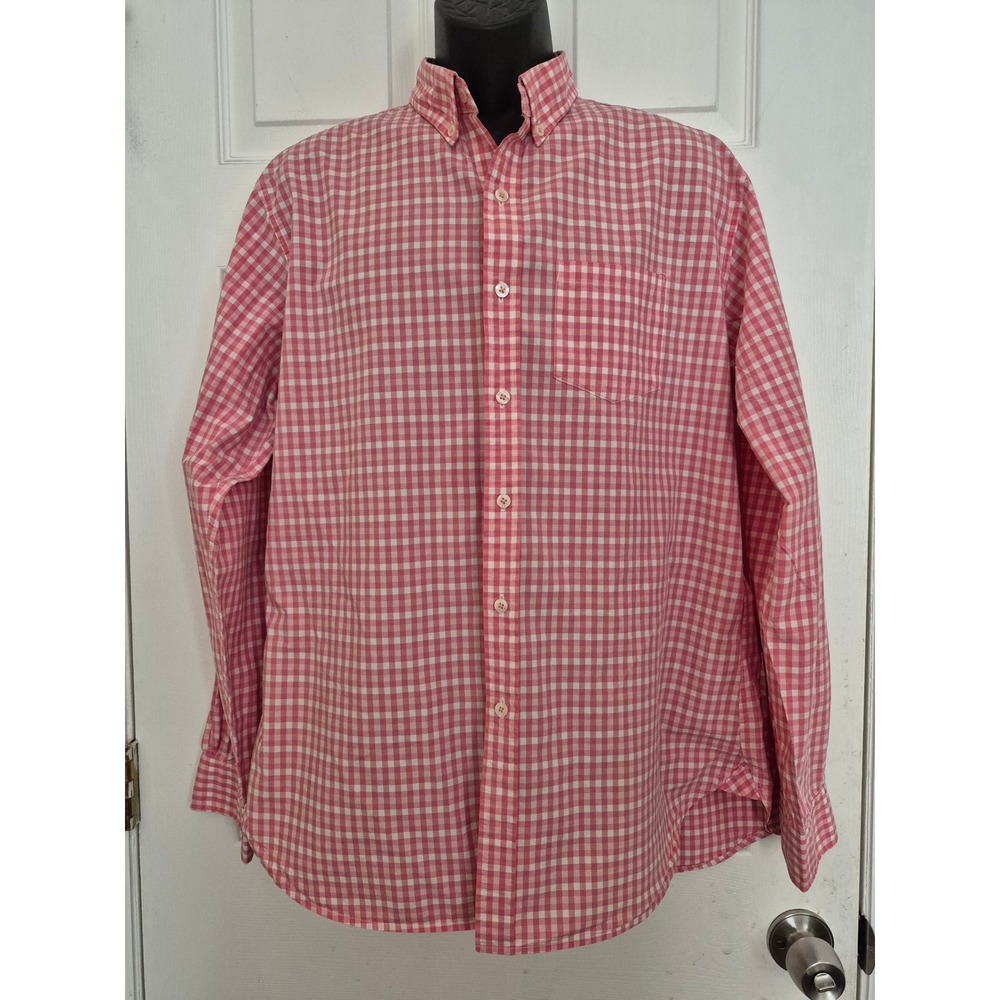 Brooks Brothers Pink Gingham Button Down Shirt Men's Large Long Sleeve Casual